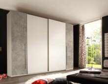 Kleiderschrank >Ketty< in Weiß / Beton -...