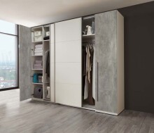 Kleiderschrank >Ketty< in Weiß / Beton - 315x225x61cm (BxHxT)