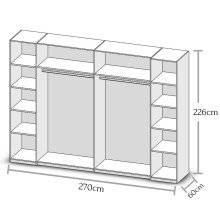 Kleiderschrank >Mega< in Weiß / Spiegel - 267x226x60cm (BxHxT)