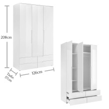 Kleiderschrank >Suzette< in Weiß - 126x208x57 (BxHxT)