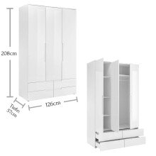 Kleiderschrank >Suzette< in Weiß - 126x208x57 (BxHxT)