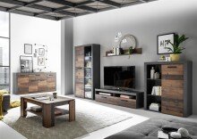 Wohnwand >Johannes< in Old Style dunkel - 320x190x39cm (BxHxT)