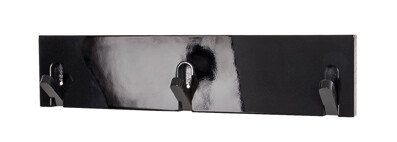 Garderobenhaken >Edgar 3< in Schwarz aus MDF, Massivholz - 44x10x2cm (BxHxT)