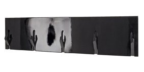 Garderobenhaken >Edgar 5< in Schwarz aus MDF, Massivholz - 82x10x2cm (BxHxT)