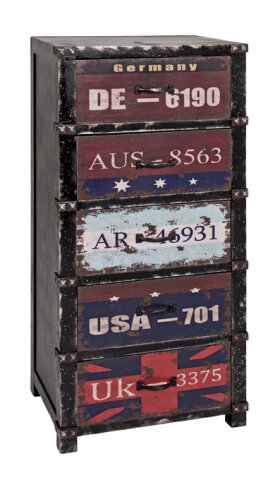 Kombikommode >Flag 5< in schwarz-vintage aus MDF - 48x100x34cm (BxHxT)