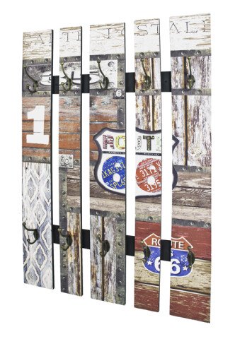 Wandgarderobe >Route 3< in vintage aus MDF, Stahl - 65x100x9cm (BxHxT)