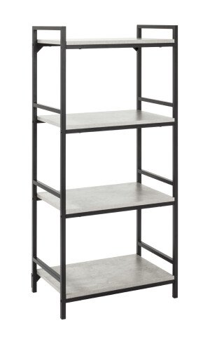 Regal >Sandro< in schwarz-Betonoptik aus Stahl, MDF - 60x140x40cm (BxHxT)