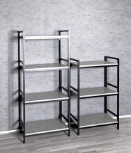 Regal >Sandro< in schwarz-Betonoptik aus Stahl, MDF - 60x140x40cm (BxHxT)