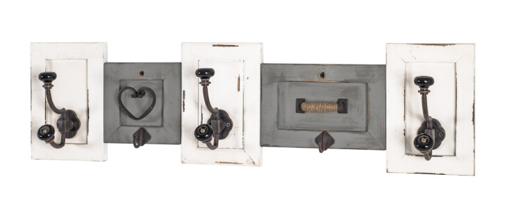 Wandgarderobe >Erna< in vintage aus Massivholz, Metall - 67x18x11cm (BxHxT)