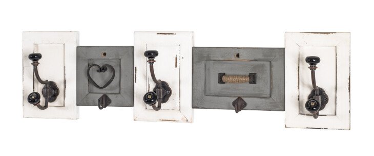 Wandgarderobe >Erna< in vintage aus Massivholz, Metall - 67x18x11cm (BxHxT)