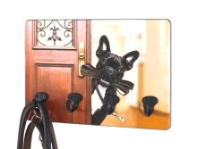 Schlüsselleiste >Hund / Tür< in bunt-schwarz aus MDF, Metall - 30x21x5cm (BxHxT)