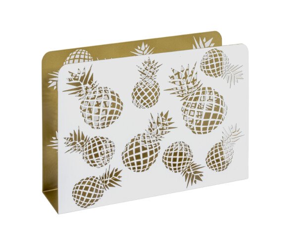 Zeitungsständer >Ananas< in weiß-gold aus Metall - 35x26x10cm (BxHxT)