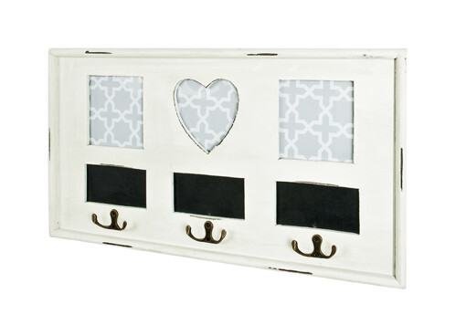 Garderobenhaken >Emma 3< in antikweiß aus Massivholz/MDF - 49x26x3cm (BxHxT)