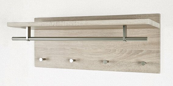 Garderobenhaken >Pablo 3< in eiche-Edelstahloptik - 75x30x26 (BxHxT)