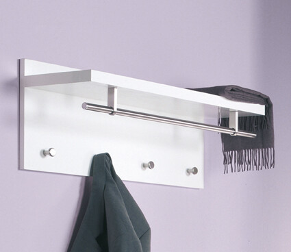 Garderobenhaken >Pablo 3< in weiß-Edelstahloptik aus MDF - 75x30x26cm (BxHxT)