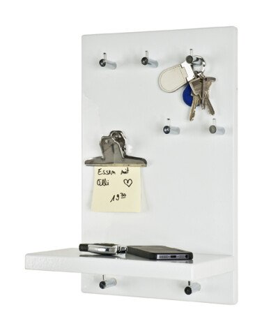 Schlüsselleiste >Betty< in weiß-chrom aus MDF, Metall - 25x40x17cm (BxHxT)