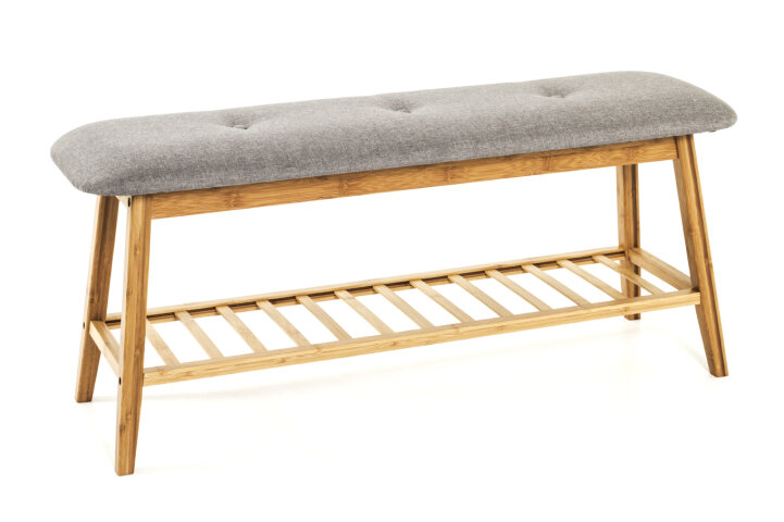 Sitzbank >Eder 2< in bambus-grau aus Bambus, Polyester - 100x44x30cm (BxHxT)