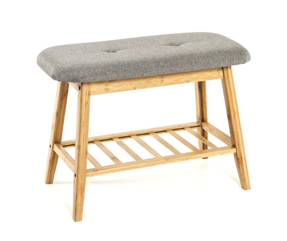 Sitzbank >Eder 1< in bambus-grau aus Bambus, Polyester - 60x44x30cm (BxHxT)