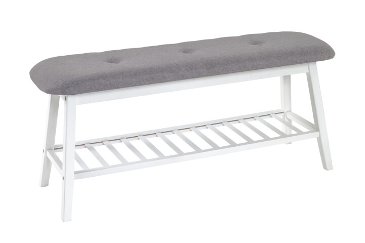 Sitzbank >Eder 2< in weiß-grau aus Bambus, Polyester - 100x44x30cm (BxHxT)