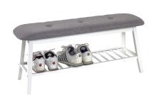 Sitzbank >Eder 2< in weiß-grau aus Bambus, Polyester - 100x44x30cm (BxHxT)