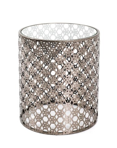 Beistelltisch in antikbronze aus Metall, Sicherheitsglas 8 mm - 45cm (H)