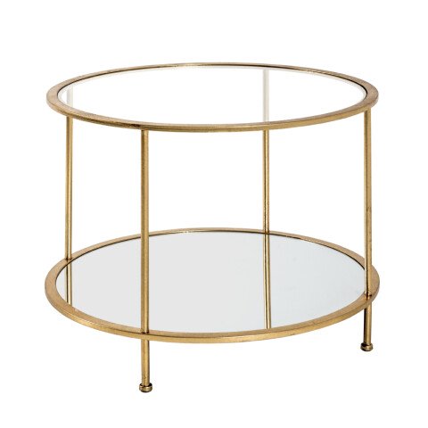 Beistelltisch in gold aus Stahlrohr, Spiegelglas, SHG 5 mm - 45cm (H)