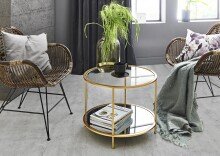 Beistelltisch in gold aus Stahlrohr, Spiegelglas, SHG 5 mm - 45cm (H)