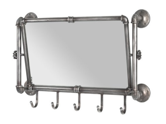 Wandgarderobe >Pipe< in Anthrazit aus Stahl, Spiegelglas - 75x45x16cm (BxHxT)