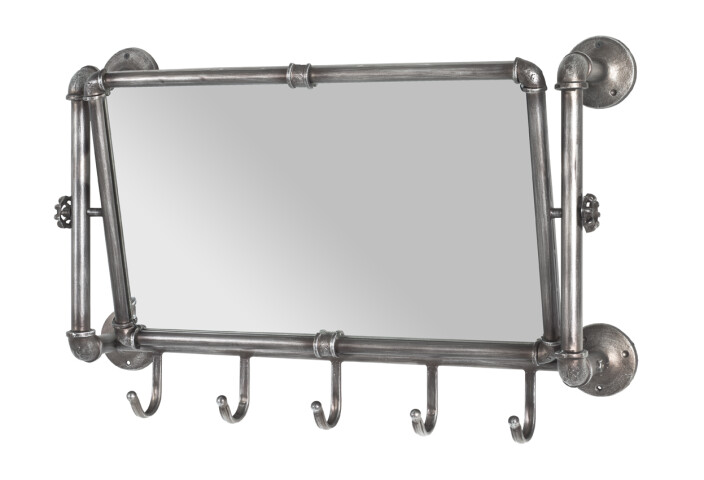 Wandgarderobe >Pipe< in Anthrazit aus Stahl, Spiegelglas - 75x45x16cm (BxHxT)