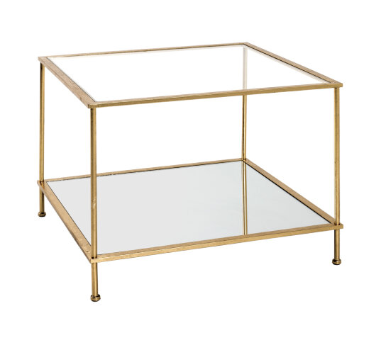 Beistelltisch in gold aus Stahlrohr, Spiegelglas, SHG 5 mm - 60x45x60cm (BxHxT)