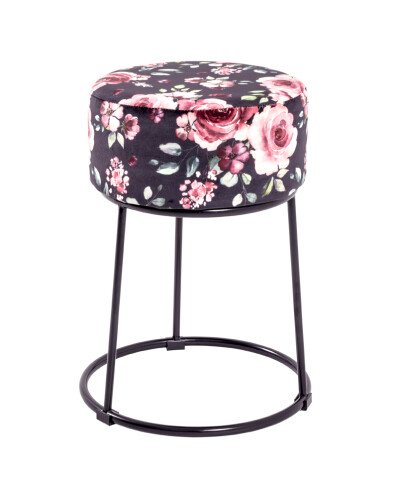 Hocker >Sonja-Black Rose< in schwarz-bunt aus MDF, Metall, Textilgewebe - 46 (H)