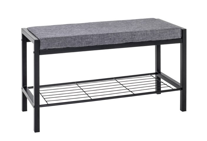 Sitzbank >Alia< in schwarz-grau aus Stahl, Textilgewebe - 80x48x32cm (BxHxT)