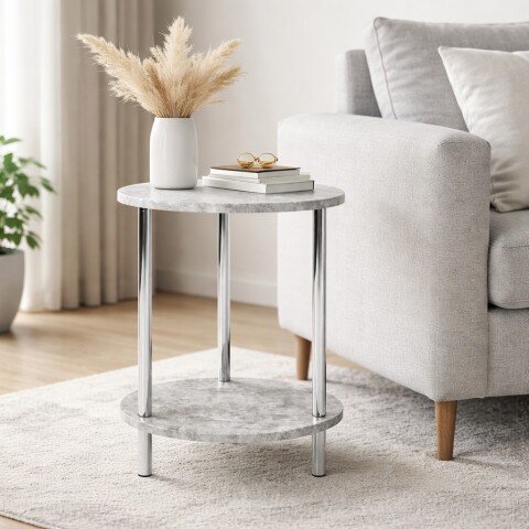 Beistelltisch >Marburg< in Betonoptik-chrom aus Stahl, MDF - 50cm (H)