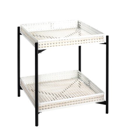 Beistelltisch >Wien< in schwarz-beige aus Stahl, Metall - 42x50x42cm (BxHxT)
