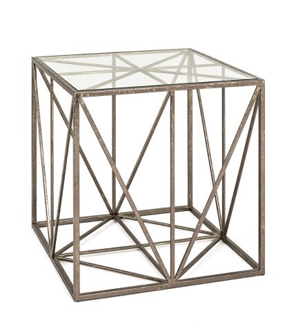 Beistelltisch in antikbronze aus Stahl, 8 mm Glas - 50x50x50cm (BxHxT)
