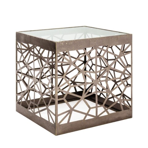 Beistelltisch in antikbronze aus Stahl, 8 mm Glas - 50x50x50cm (BxHxT)