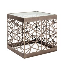 Beistelltisch in antikbronze aus Stahl, 8 mm Glas -...