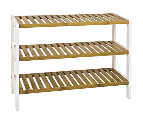 Ablageregal >Lena< in weiß-natur aus MDF, Bambus - 70x55x26cm (BxHxT)