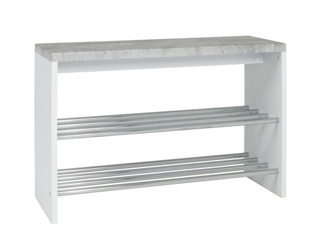 Sitzbank >Martin< in Betonoptik-weiß-chrom aus MDF, Stahl - 81x55x30cm (BxHxT)