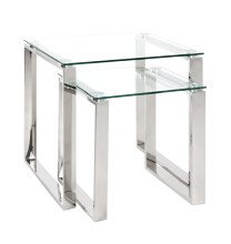 Beistelltisch >David 3< in Edelstahl aus Edelstahl, Glas 8 mm - 55x55x55 (BxHxT)