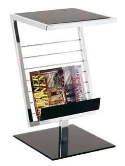 Beistelltisch >Axus< in chrom-schwarz aus Stahl, Glas, Metall - 36x60x30 (BxHxT)