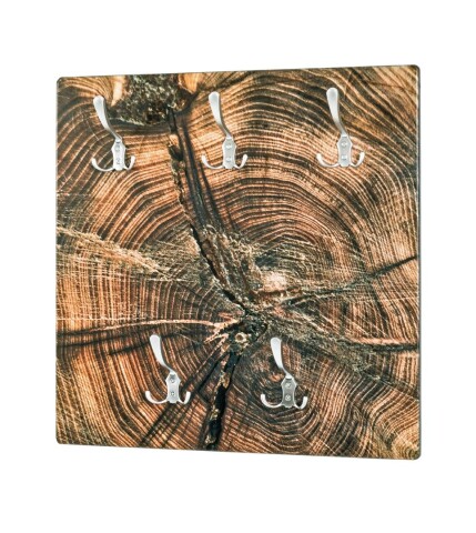 Wandgarderobe >Timber square< in natur-Edelstahloptik - 60x60x9 (BxHxT)