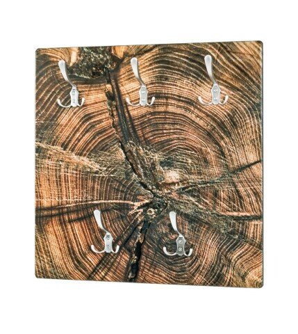 Wandgarderobe >Timber square< in natur-Edelstahloptik - 60x60x9 (BxHxT)