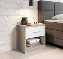 Nachtkommode >Bettine< in San Remo Eiche Nachbildung / Weiß - 39x41x28cm (BxHxT)