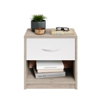 Nachtkommode >Bettine< in San Remo Eiche Nachbildung / Weiß - 39x41x28cm (BxHxT)