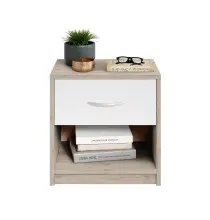 Nachtkommode >Bettine< in San Remo Eiche Nachbildung / Weiß - 39x41x28cm (BxHxT)
