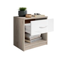 Nachtkommode >Bettine< in San Remo Eiche Nachbildung / Weiß - 39x41x28cm (BxHxT)