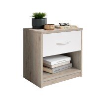 Nachtkommode >Bettine< in San Remo Eiche Nachbildung / Weiß - 39x41x28cm (BxHxT)