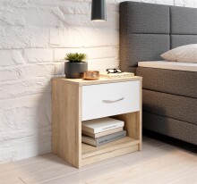 Nachtkommode >Bettine< in Eiche Sonoma Nachbildung  / Weiß - 39x41x28cm (BxHxT)