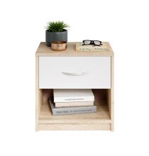 Nachtkommode >Bettine< in Eiche Sonoma Nachbildung  / Weiß - 39x41x28cm (BxHxT)